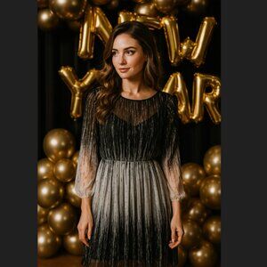 P.C.F. Petites by Hal Ferman 70's Vintage BW Patterned Sheer Midi Dress